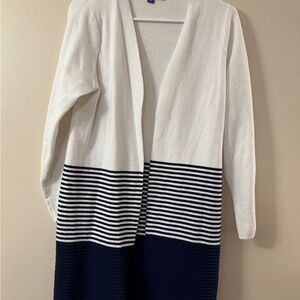 Apt. 9 White and Navy Striped Cardigan